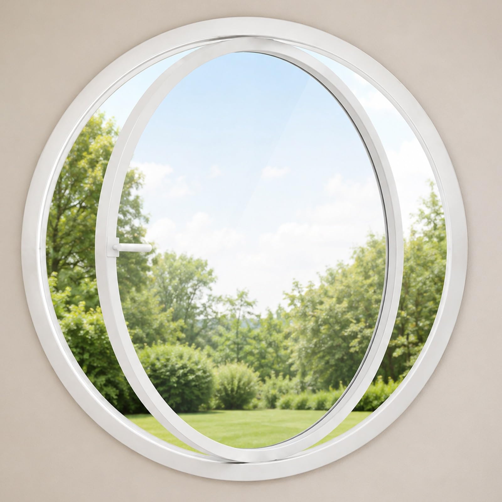 Circular Pivot Window 360° Rotation, Rotating Shed Window with Handle Ventilated, Round Window Aluminium Alloy + Tempered Glass, Decorative for Attics Hallways(White C,60 CM/23.6 in)