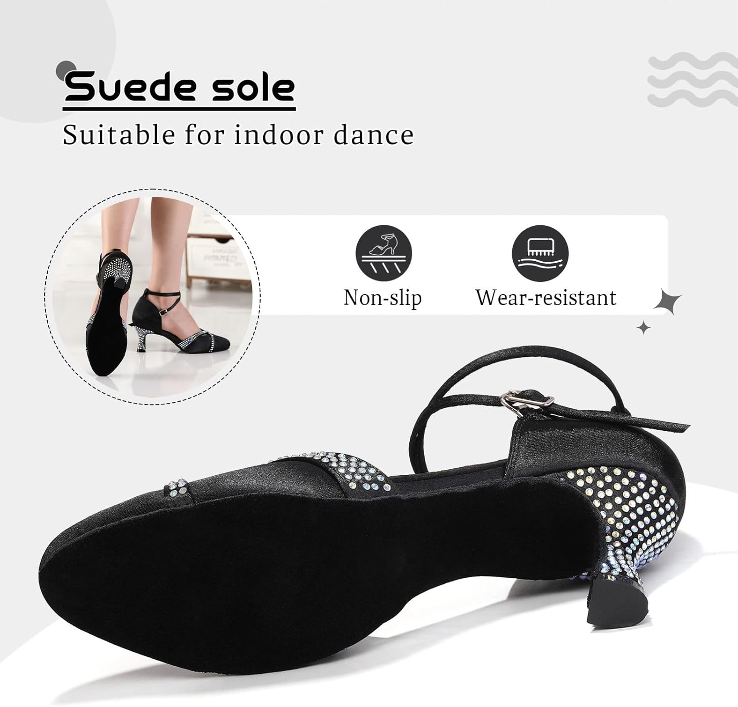 Women Latin Dance Shoes Closed Toe with Rhinestone Salsa Tango Ballroom Practice Dancing Shoes for Wedding Party