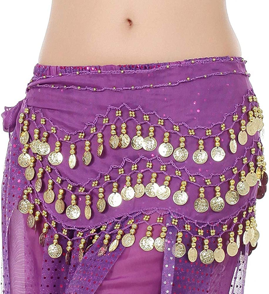 Carnavalife Pañuelo Danza del Vientre, Falda de Pañuelo con Monedas de Lentejuelas Brillantes, Cinturón Danza del Vientre Mujer