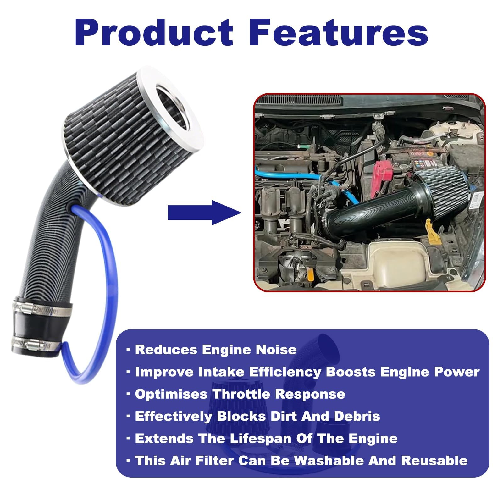 Zestaw wlotu zimnego powietrza, do BMW serii 3 Sedan E21 E30 E36 E46 E90, sportowy filtr powietrza 76 mm uniwersalna rura aluminiowa turbo system indukcyjny moc koni, B