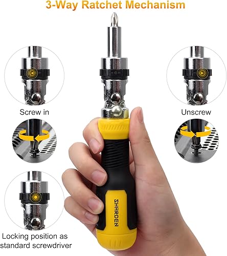 Miniatura 4 de SHARDEN Destornillador de trinquete Destornillador de puntas múltiples Herramienta 13 en 1 Juego de destornilladores de trinquete de cabeza