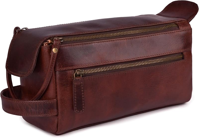 Necessaire de viagem LEATHER VILLAGE em couro, marrom cereja, 1 unidade