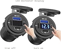 Vista 2 de Toma de corriente USB de 12 V, enchufe de cargador de coche USB C dual y puerto de carga rápida 3.0 con voltímetro e interruptor de alimentación