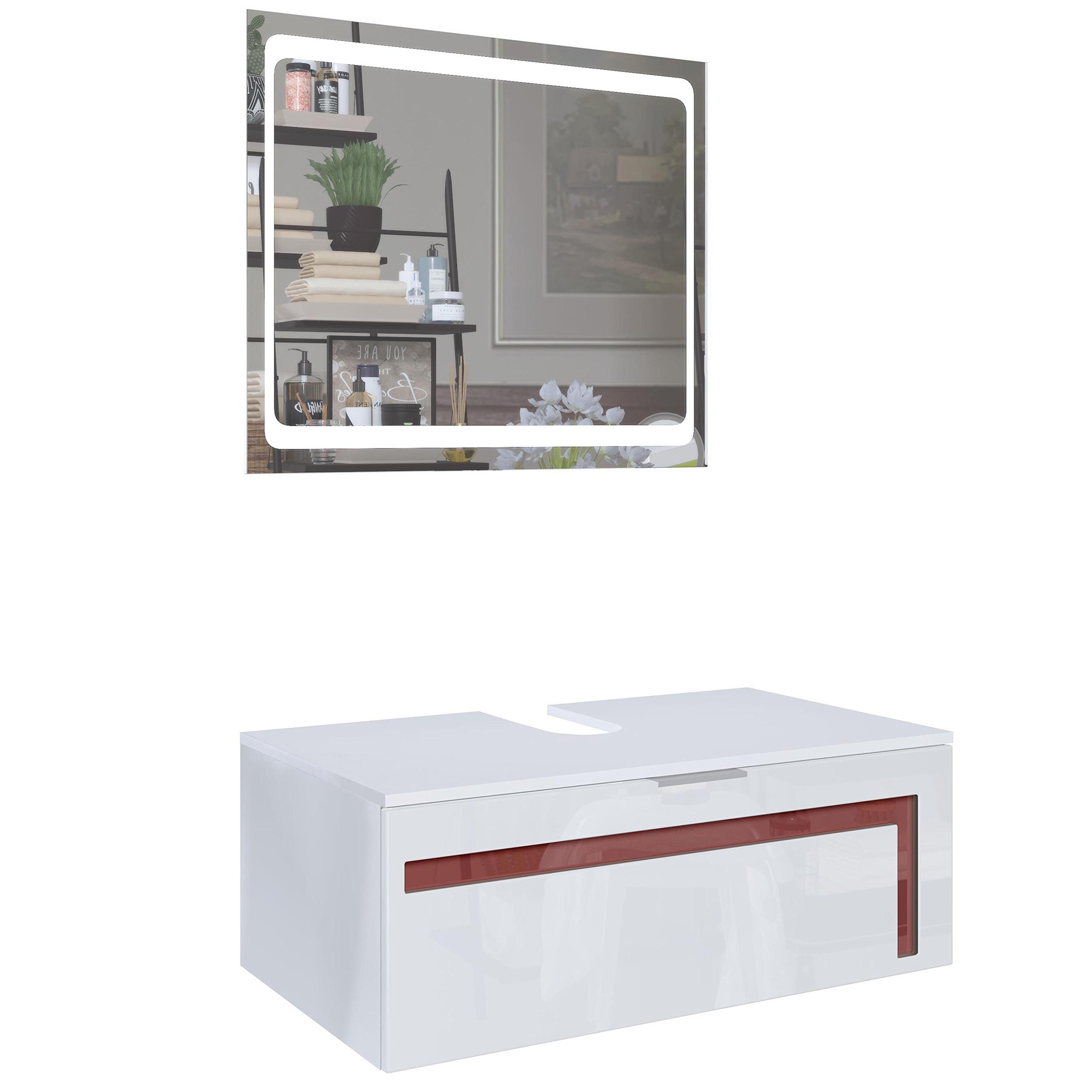 Vladon Cassettiera Faro, struttura in bianco opaco/frontali in bordeaux lucido (139 x 72 x 35) : Vladon
