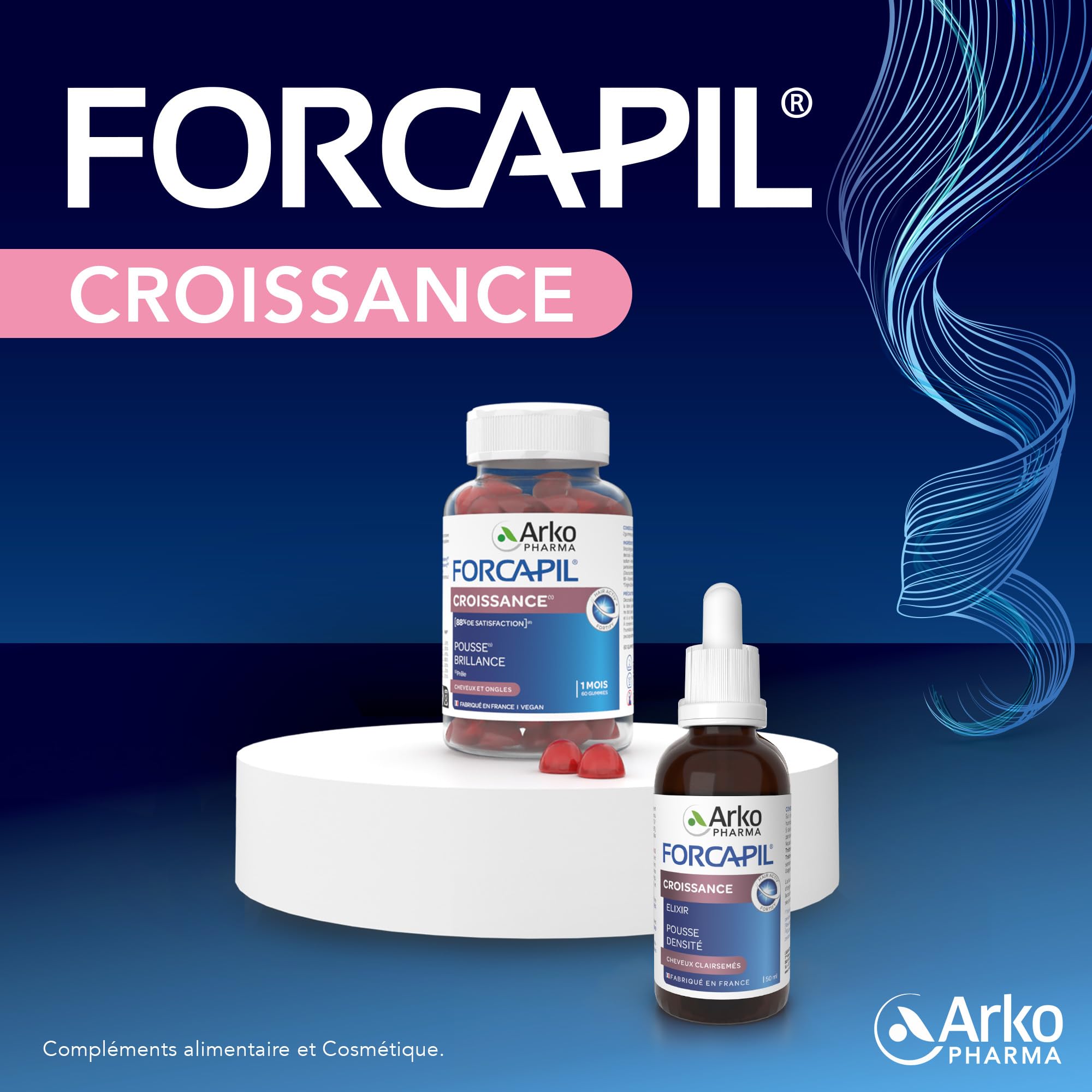 Arkopharma Forcapil Gummies Croissance - Cheveux et Ongles - Favorise la pousse des cheveux et ongles - Renforce la fibre capillaire - 60 gummies - Cure d'un mois
