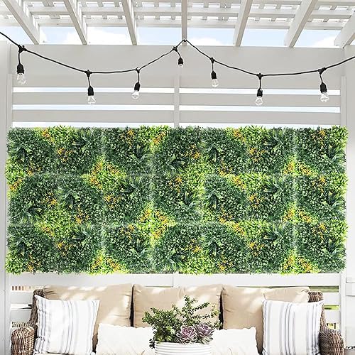 Miniatura 6 de TANG 6 paneles de plantas artificiales 3D mezcladas de 20 x 20 pulgadas, estilo 8 telón de fondo de boda, paneles de pared de hierba perenne, pared