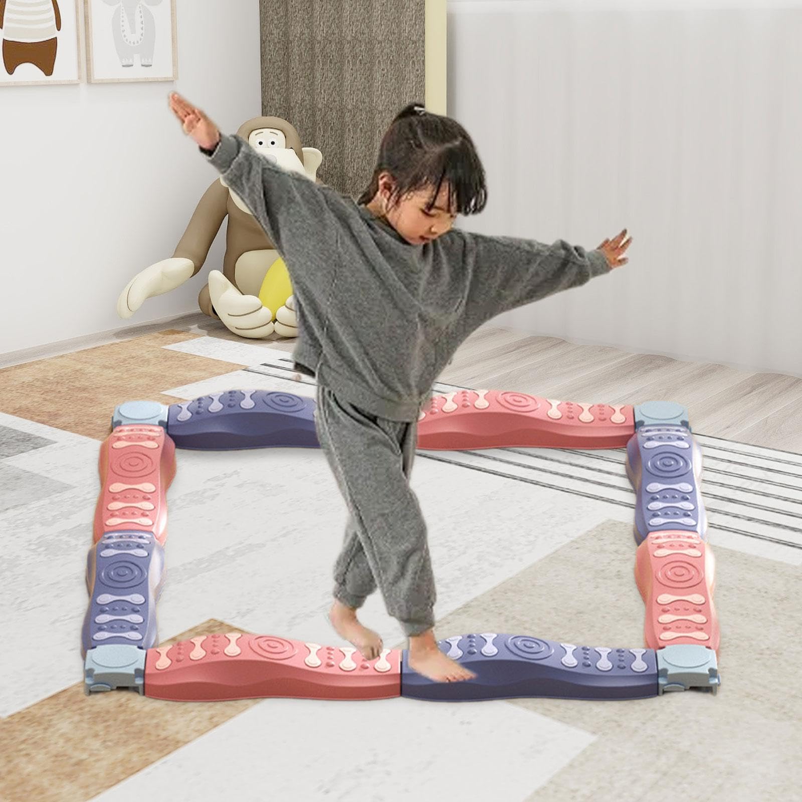 8 Stück Balanciersteine Kinder Gleichgewichtsbalken Stepping Stones Hindernis Parcours Koordinationstraining Lernspielzeug Aus Stabilem PP für Aktive, 8pcs B