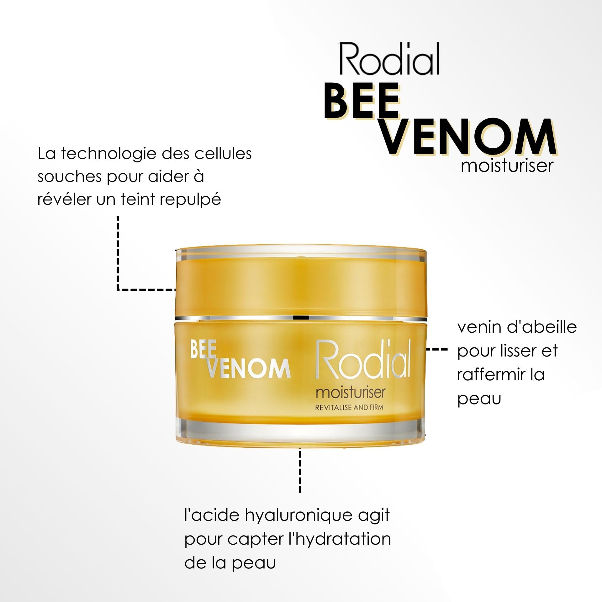 Rodial Bee Venom Crème Hydratante 15 ml - Crème Visage Intense pour Restaurer l'Élasticité de la Peau | Formule Anti-Âge -|Juvinity pour Booster la Production de Collagène | Hydratation Longue Durée