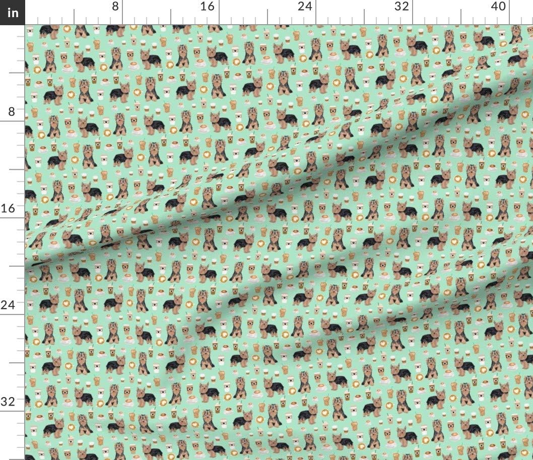 Spoonflower Fabric - Yorkie Coffee Yorkshire Terrier Cute Dogs Dog Puppy Pet Portrait Printed on Petal Signature Cotton Fabric by The Yard - Sewing Quilting Apparel Crafts Decor