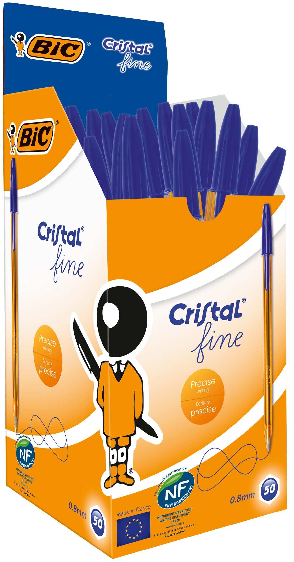BIC Cristal Original Fine Penne a Sfera Blu 0.8 mm, Confezione da 50
