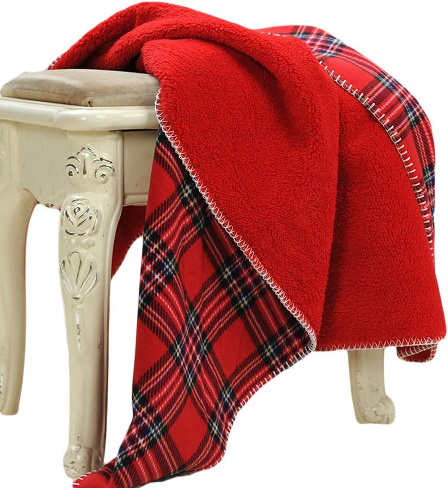Fleece Throw Blanket for Sofa Couch Bed Travel | Red Black Tartan Plaid Pattern Check Home Decor Decorative Throw Blankets | Warm Cozy Christmas Blanket | 51" x 63"