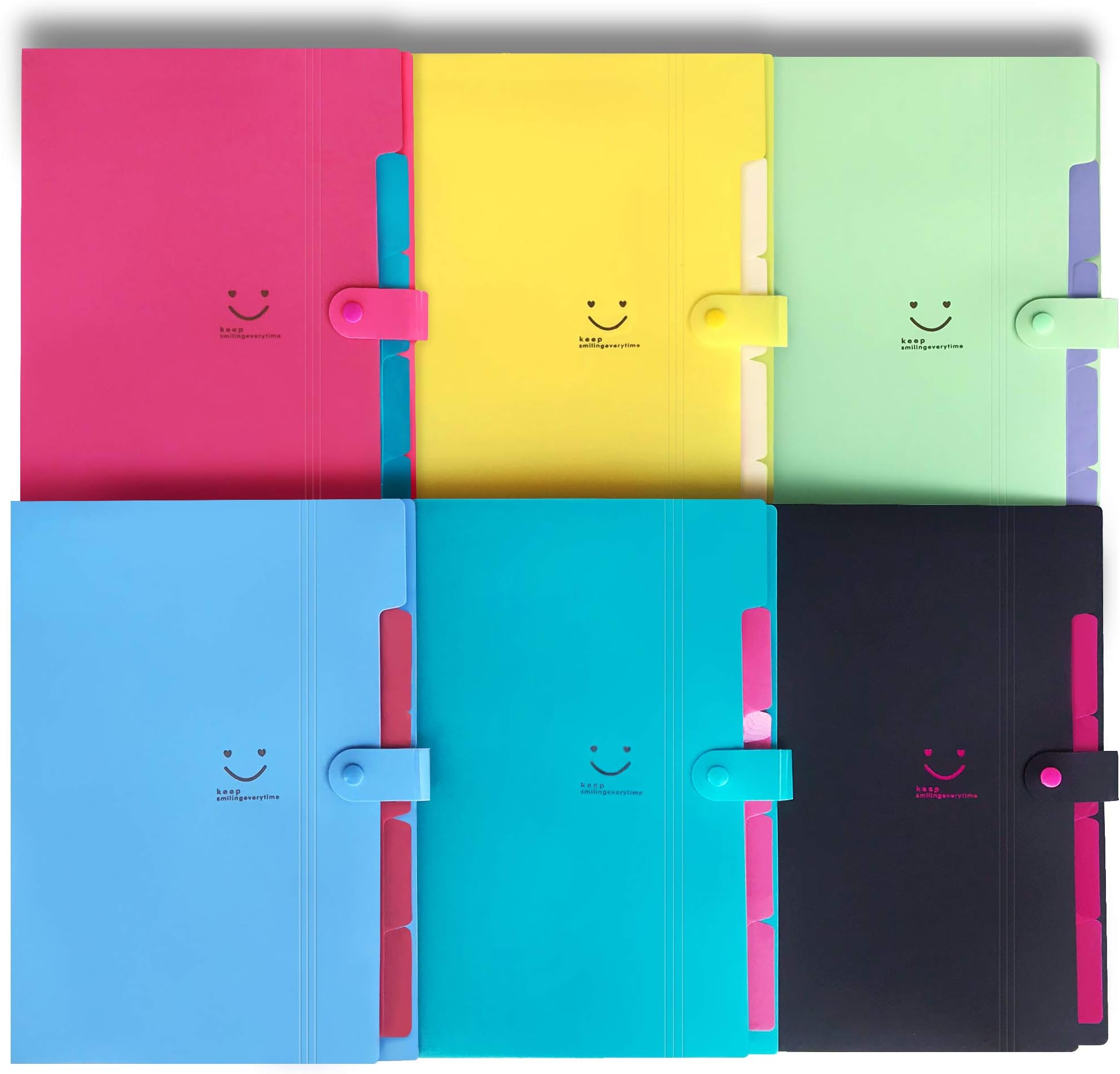 Initial heart 6 Colored Expanding File Folders with 5 Pockets Accordian Folder Organizer A4 Letter Size Plastic Snap Closure Paper Organizer Document Holder for School Office Travel(6 colores fashion)