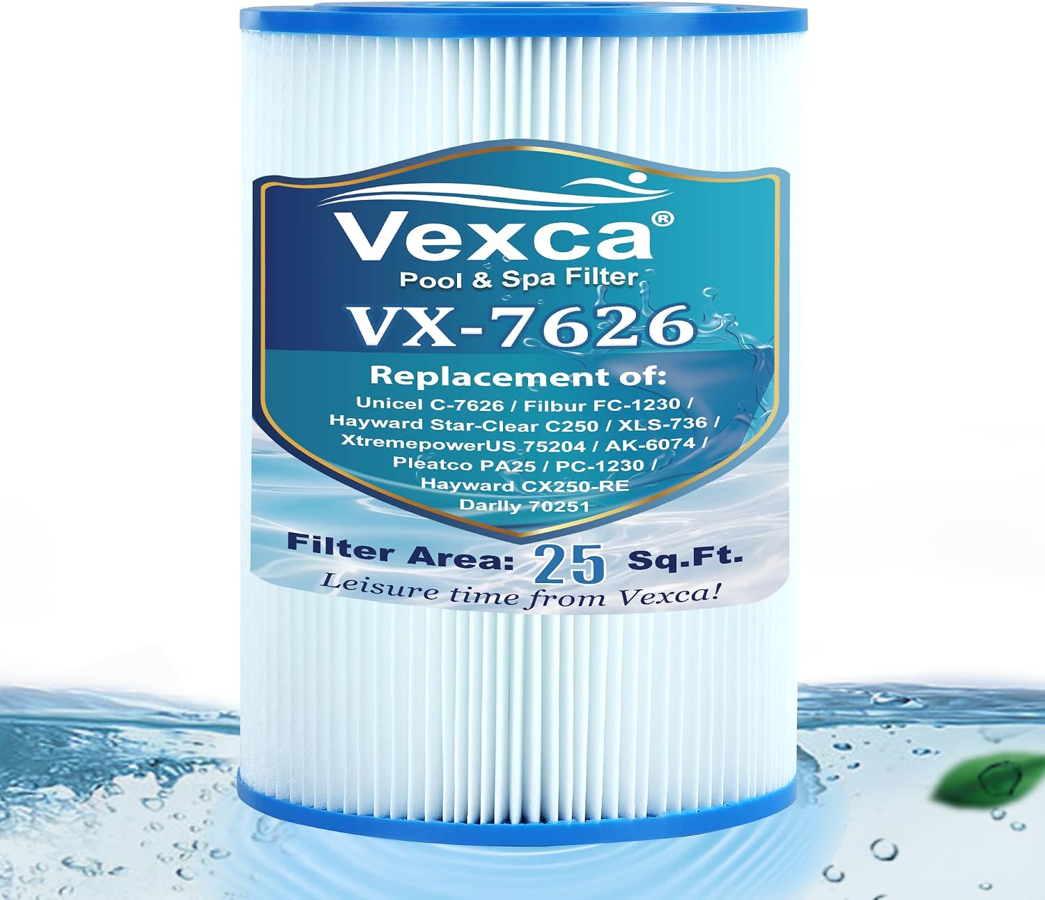 Vexca® Spa Filter Replacement for Unicel C-7626, FC-1230, Hayward Star-Clear C250, CX250-RE, PA25, PA25-4/M4, 07018, 25 Sq.Ft, 2 Pack