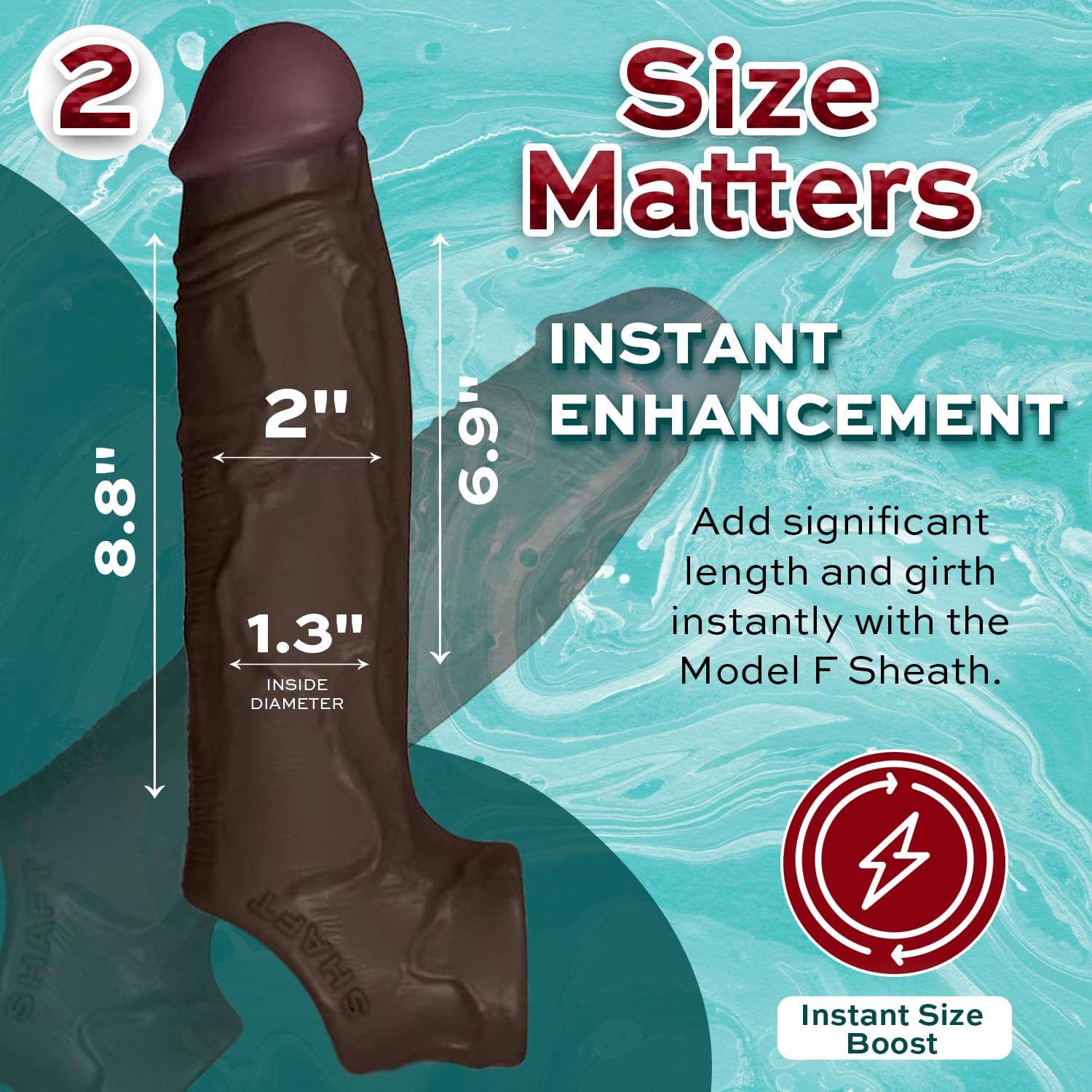 Model F Realistic Penis Sleeve with Skin-Like Texture - Flexiskin Silicone Cock Sleeve for Enhanced Girth & Deeper Impact - Waterproof Adult Sex Toys for Couples (Mahogany, Size 2)