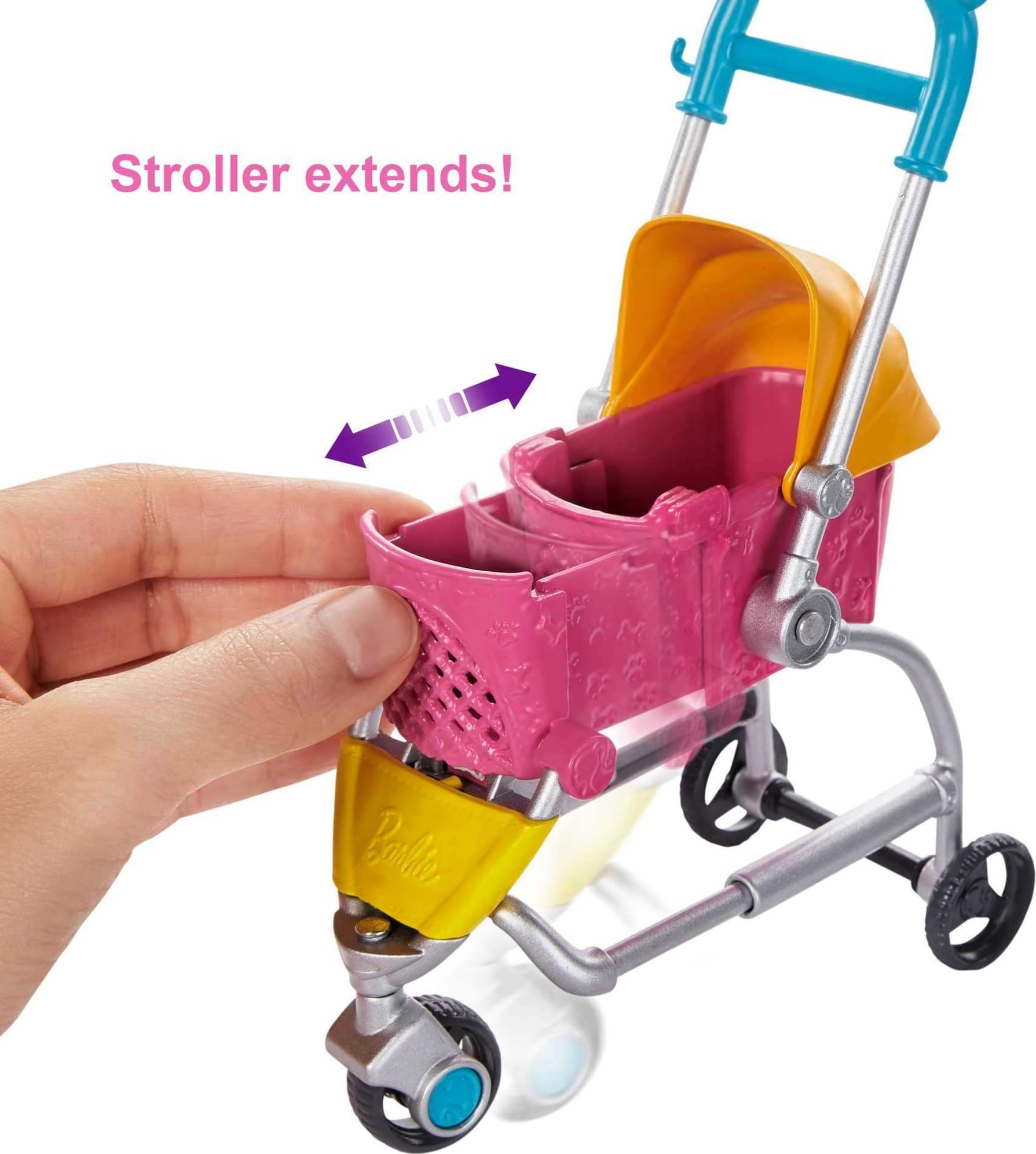 Barbie GHV92 - Hundebuggy Spielset mit Blonder Puppe (ca. 30 cm), 2 Hündchen, einem Buggy für die Hündchen und Zubehör, Spielzeug Geschenk für Kinder von 3 bis 7 Jahren