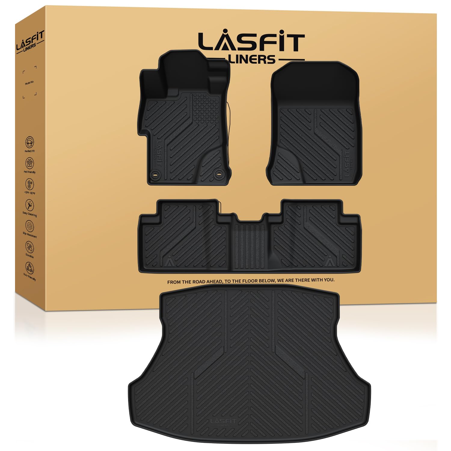 LASFIT Floor Mats & Trunk Mat for Honda Civic Sedan & Sedan Si 2012 2013 2014 2015, All Weather TPE Custom Fit Floor Liner, 1st & 2nd Row & Cargo Mat,