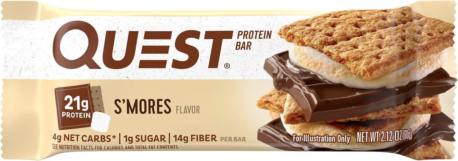Quest Nutrition Protein Bar, S,mores, 20g Protein, 4g Net Carbs, 180 Cals, Low Carb, Gluten Free, Soy Free, 2.12oz Bar, 12 Count