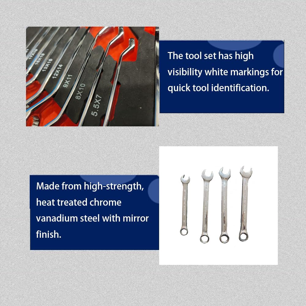 JZD 38 PCs Mechanic Wrench Tool Set in Foam Storage Tray, for Garage Auto Repair Shop Home Workshop