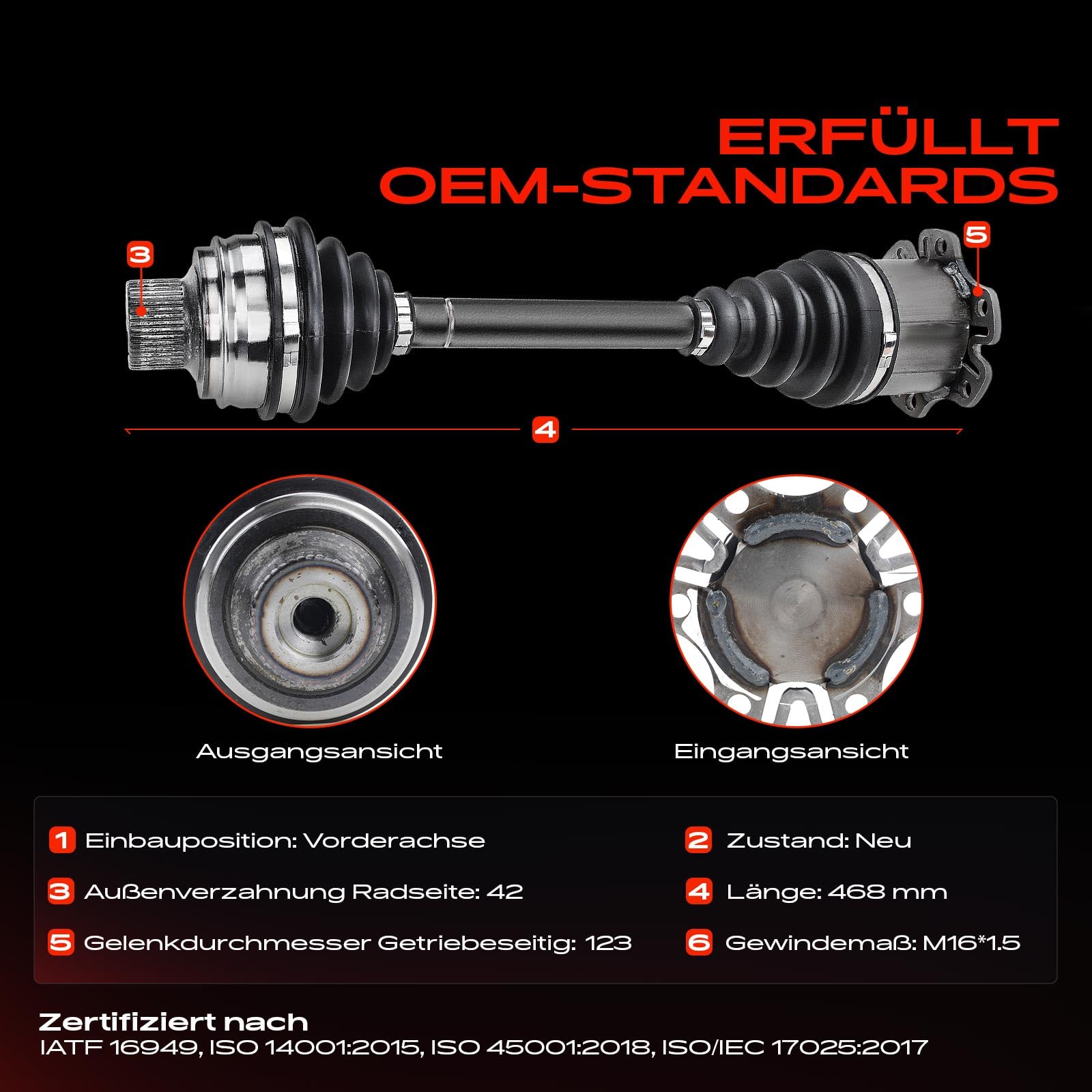 Frankberg Antriebswelle Vorderachse Kompatibel mit A4 8K2 A4 Allroad 8KH A4 Avant 8K5 A5 8T3 8F7 8TA 2007-2017 8K0407271P