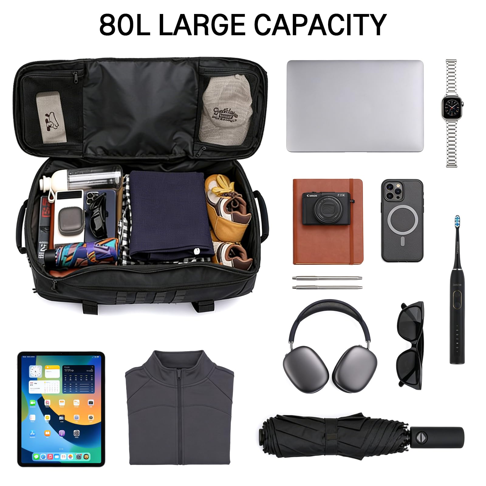 Torba podróżna na kółkach, 80 litrów, bagaż kabinowy, torba, torba duffel, składana torba podróżna, wodoodporna torba na czas wolny, torba na rolkach, podróże na kółkach z wieloma kieszeniami