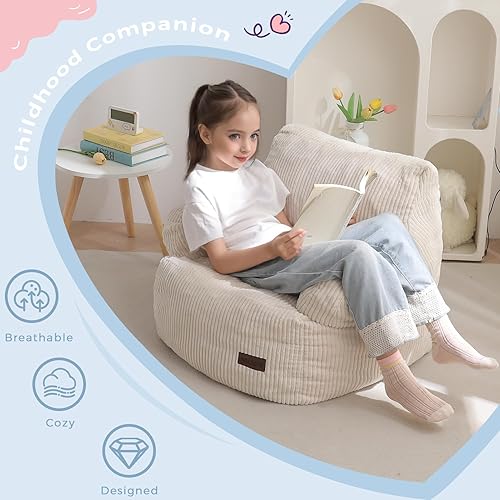 Miniatura 7 de MAXYOYO Silla de Puf para Niños, Sofá de Puf para Niños Pequeños con Relleno de Puf para Niños y Niñas, Sofá Perezoso con Bolsillo para Piso para