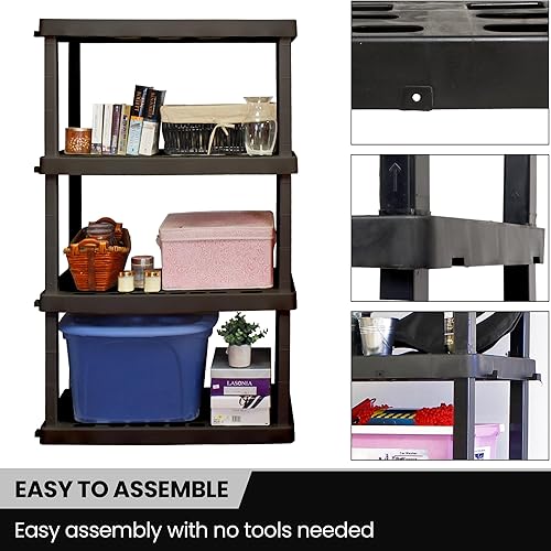 Miniatura 7 de Oskar - Estantería de plástico de 4 niveles, estantería de garaje, estante y estantes de almacenamiento, ideal para cobertizo de almacenamiento y