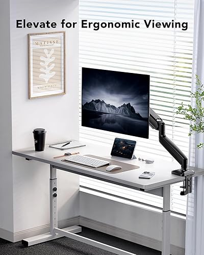 Miniatura 7 de HUANUO Soporte para monitor único, brazo de monitor ajustable para pantalla de 13 a 34 pulgadas de hasta 22 libras, abrazadera en C y base de