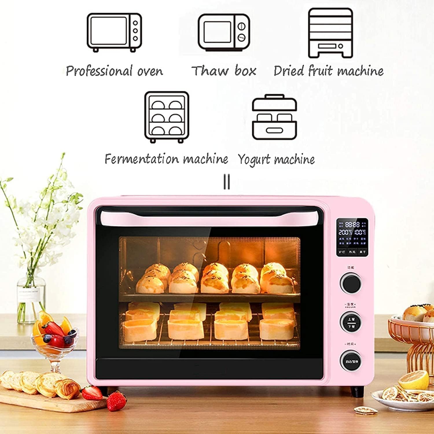 Large-capacity Smart Oven, Multifunctional Old-fashioned Countertop Microwave Oven Automatic 40l Convection Countertop Toaster Oven Aesthetic And Practical, Blue,mint,pink