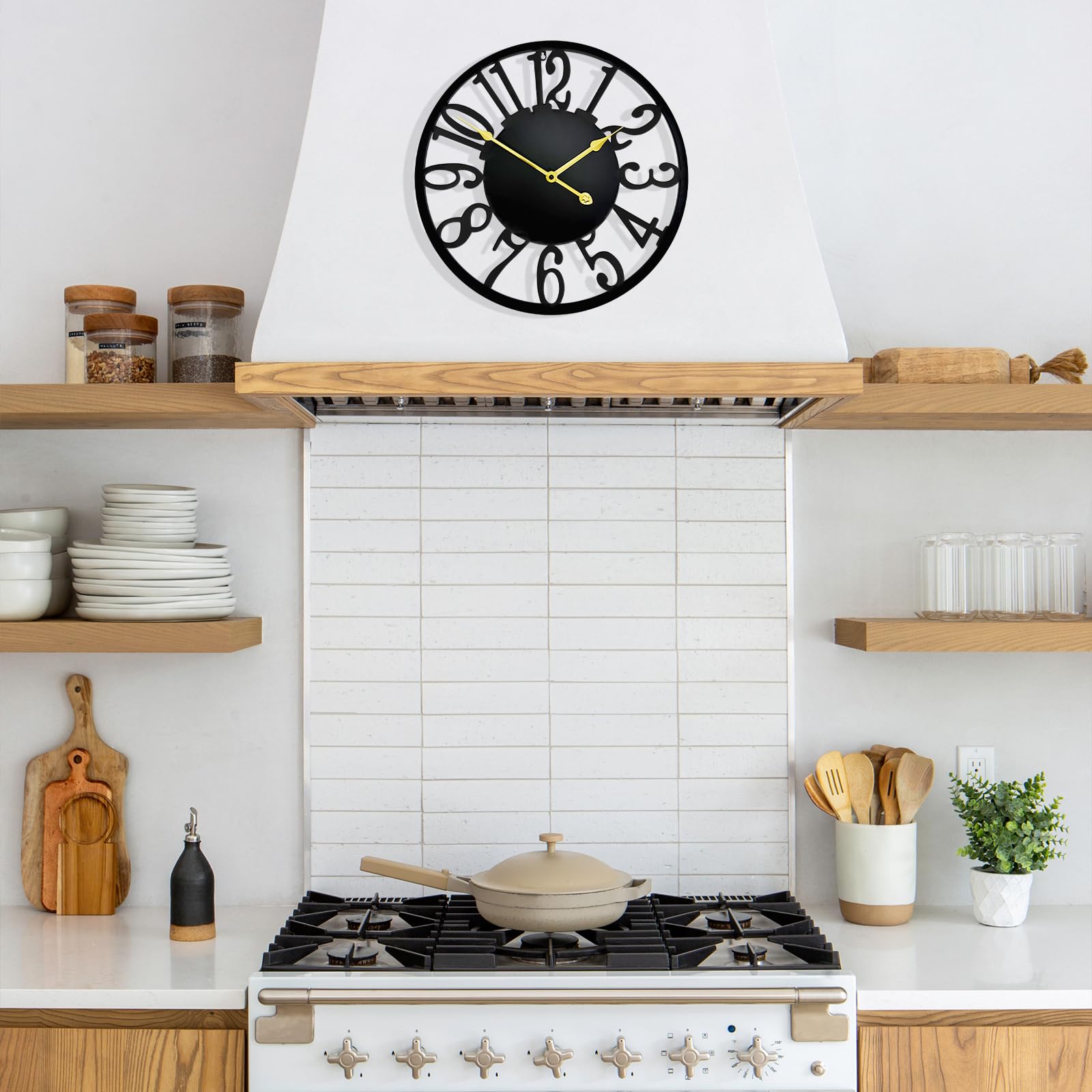 Grande horloge murale de 40,6 cm, horloge murale moderne et silencieuse à piles, horloge décorative en métal noir pour salon, cuisine, chambre à coucher