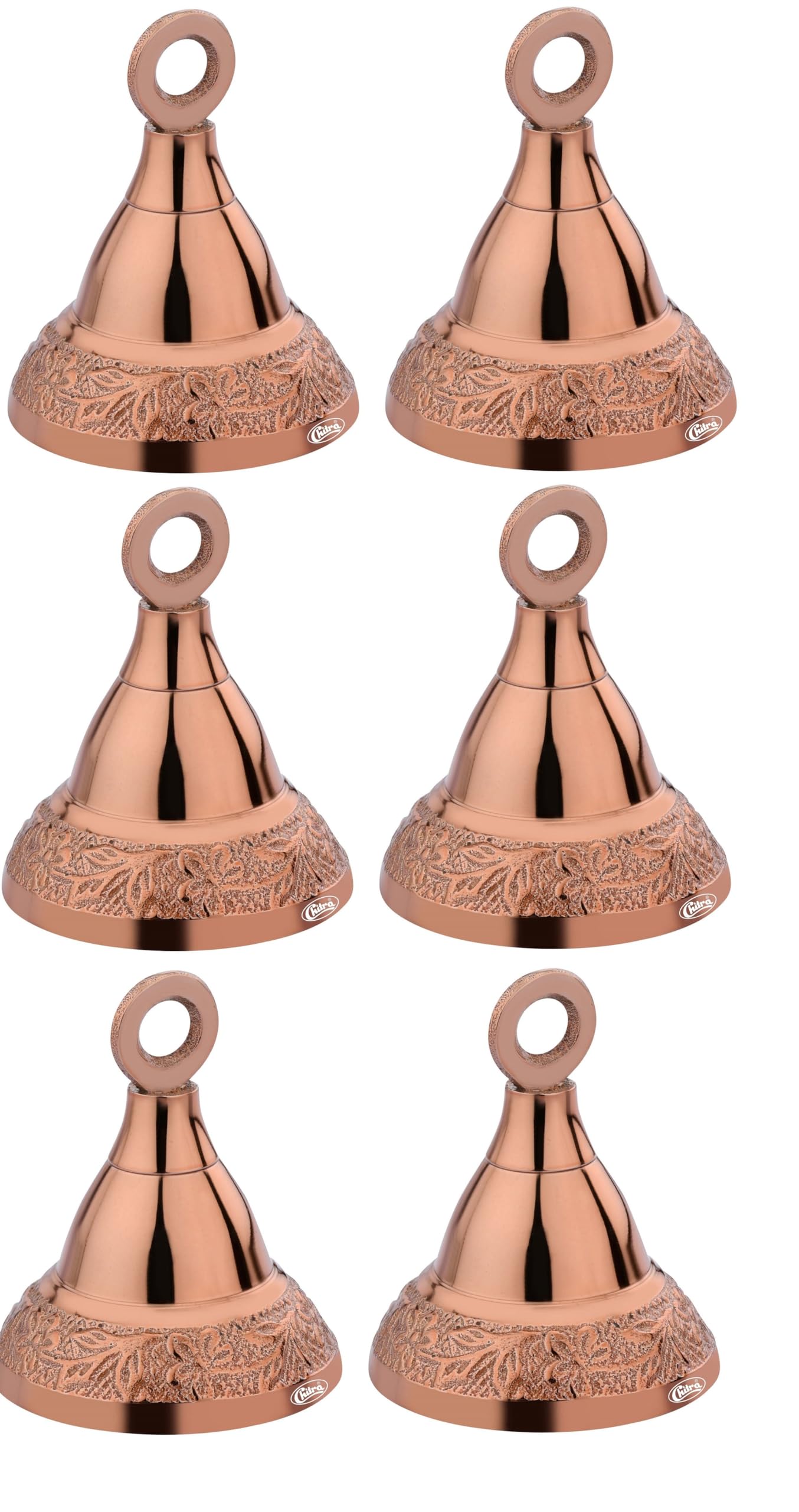 Chitra Brass Decorative Designer Bell for Pooja Rooms Pack of 6 (Rose Gold, 50mm)