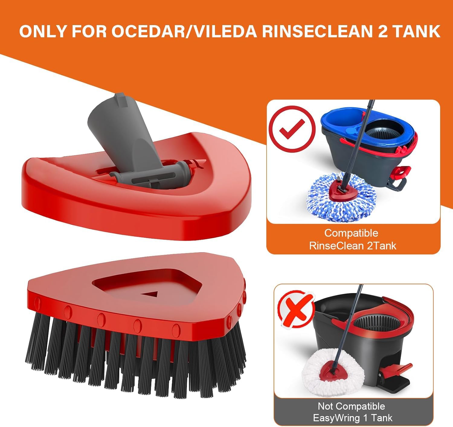 Fatmass Spin Mop Replace Head Base + Scrub Mop Brush Compatible with O Cedar 2 Tank RinseClean,1 Mop Scrubber Brush and Mop Base Combo Set,Great for Kitchen, Deck, Bathroom and Shower Floor Scrubber