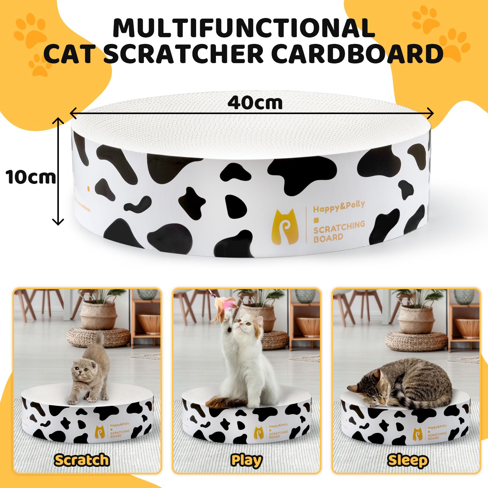 Happy&Polly Rascador para Gatos - Redondo Rascadoras de Cartón Cama para Gatos Reversible - Protector de Muebles Sofa Rascador Corrugado Anti Arañazos - Blanco