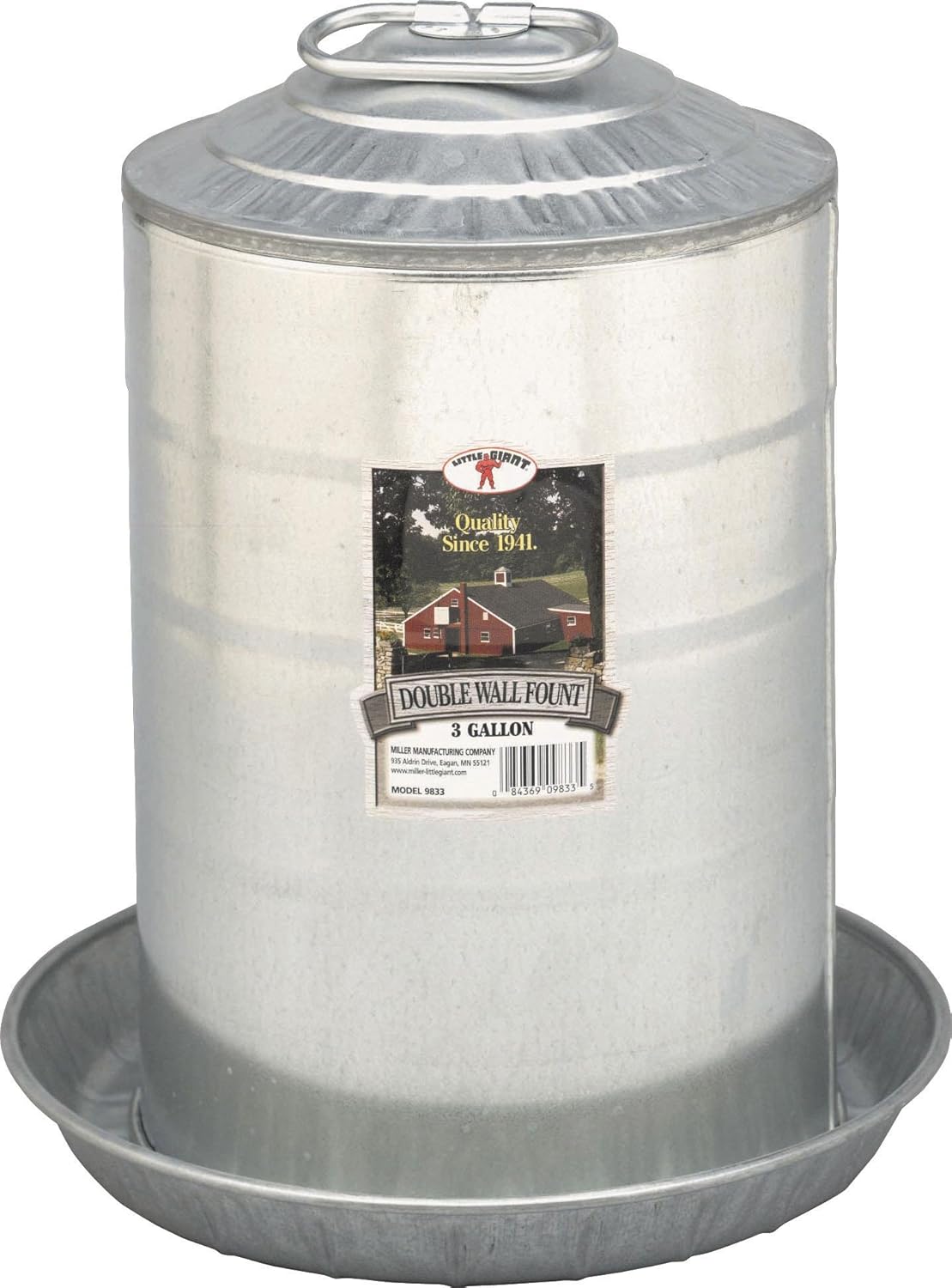 Little Giant Farm & Ag 9833 3 Gallon Double Wall Metal Poultry Fount