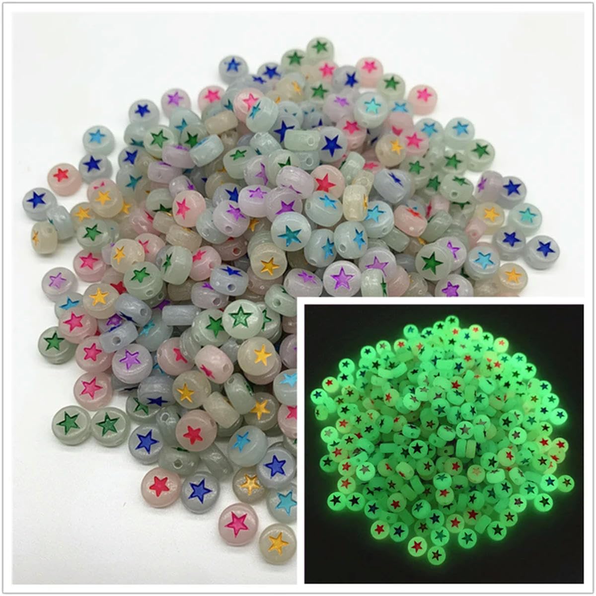 HUIOYG 100pcs 7mm Luminous Letter Beads Oval Acrylic Spaced for Jewelry Making