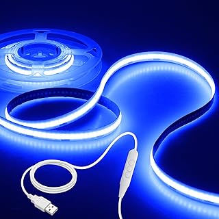 Aclorol COB LED Strip Light 5V USB 1M/3.28ft Dimmable Blue LED Strip Lights Flexible LED Tape Light with 8mm Width High Brightness for TV Backlight Wardrobe 3D Printer Room Decor 320LEDs/M CRI85+