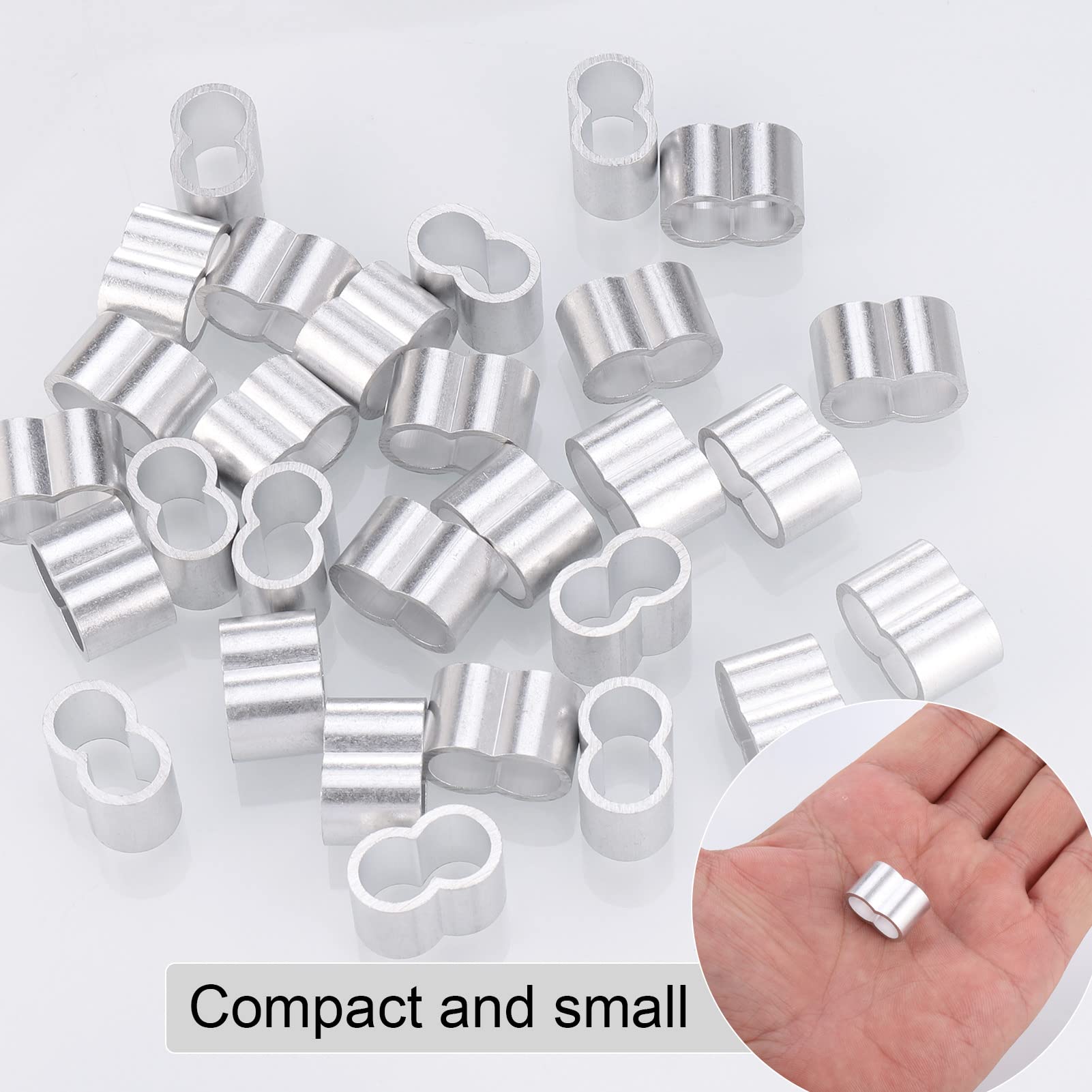 30 sztuk aluminiowych pętli zaciskowych, zaciski kostne, podwójne tuleje do zacisków linowych i tulejek zaciskowych 8,5 mm, zaciski zaciskowe do linki gumowej, linki plandekowej, nierdzewne i wytrzymałe zaciski linowe tuleje zaciskowe