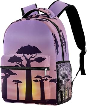 Laptop Backpack, Purple Dusk Baobab Silhouette Durable School Backpack for College High School, Water Resistant Travel Hiking Ruckpack