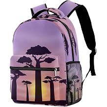 Laptop Backpack, Purple Dusk Baobab Silhouette Durable School Backpack for College High School, Water Resistant Travel Hiking Ruckpack