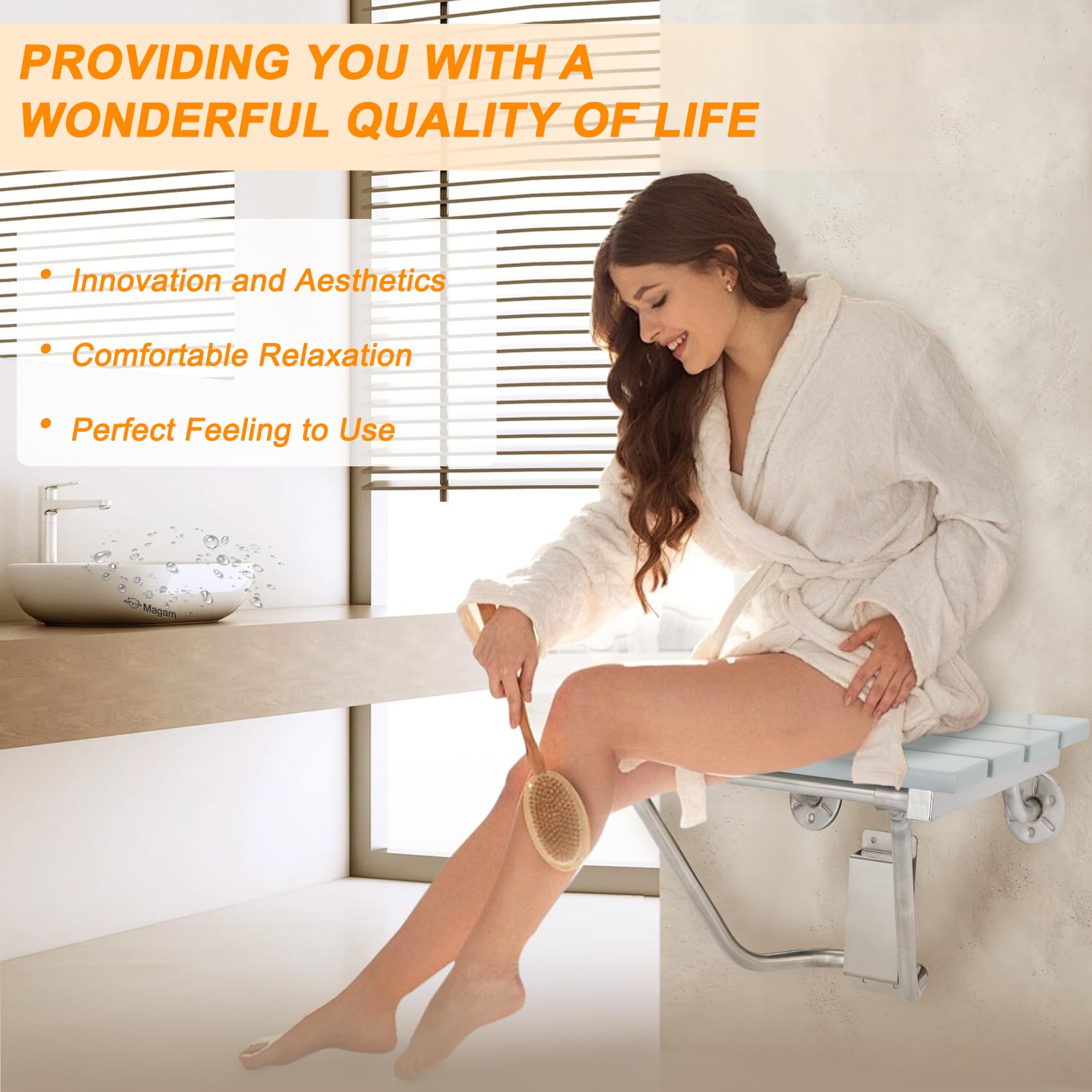 XZKING Folding Shower Seat Wall Mounted Shower Bench For Bathroom, Fold