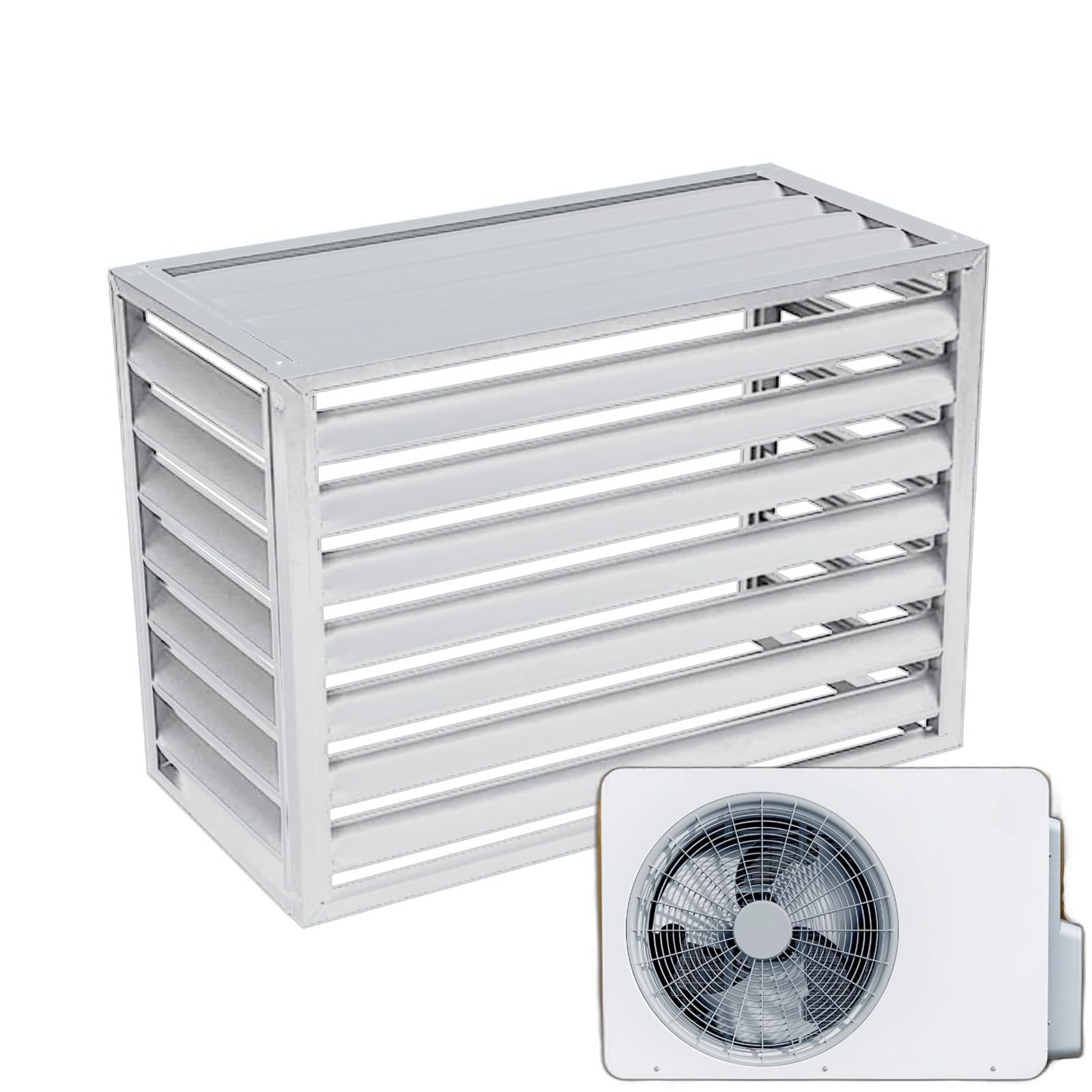 Tonuuoei Air Conditioning Privacy Screen Cover Outdoor Unit Conditioner Aluminium Trim Heat Pump White Louver Top L100/W50/H70 (1.5P)