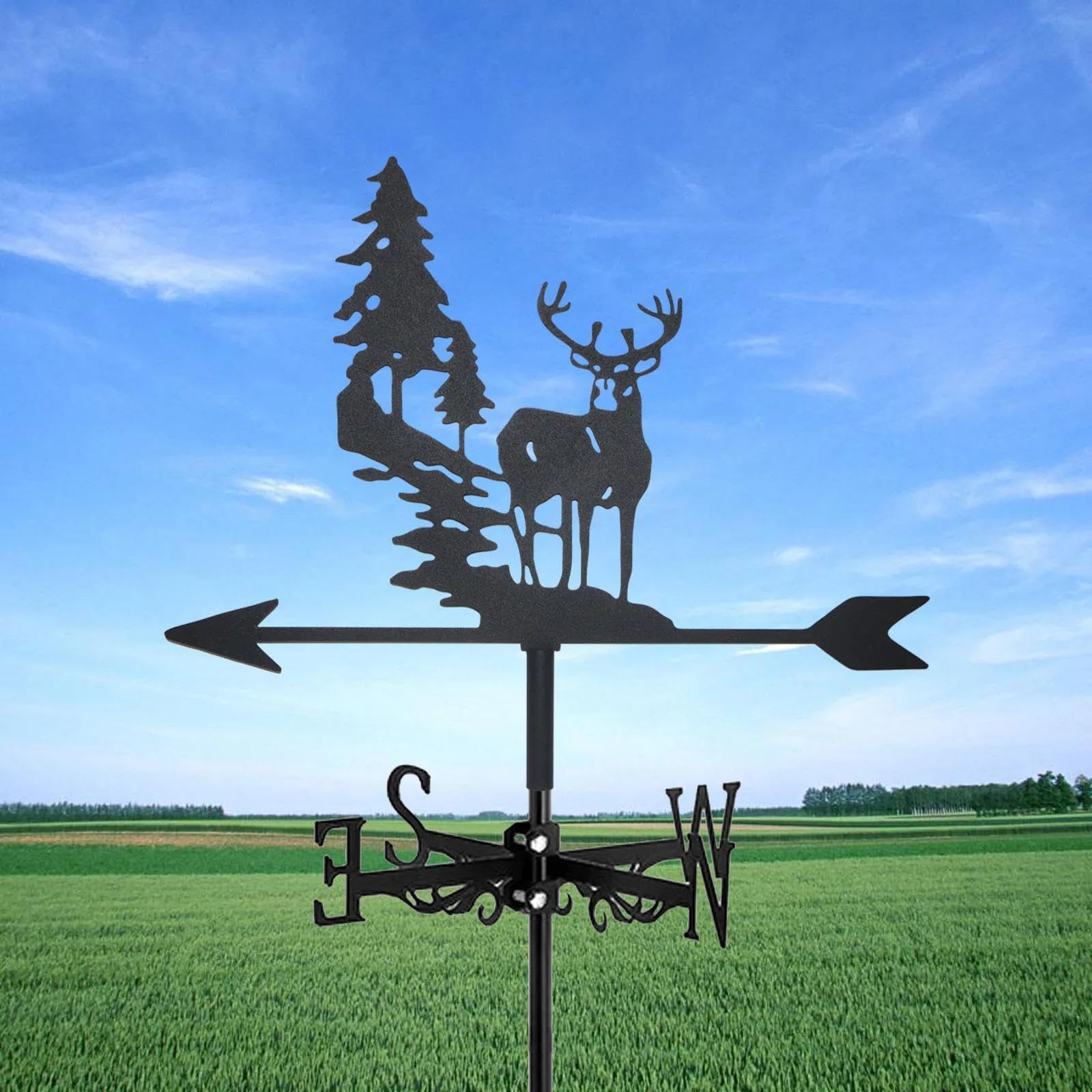 Girouette en métal noir en forme d'élan - Décoration extérieure - Jardin pour toit et cour