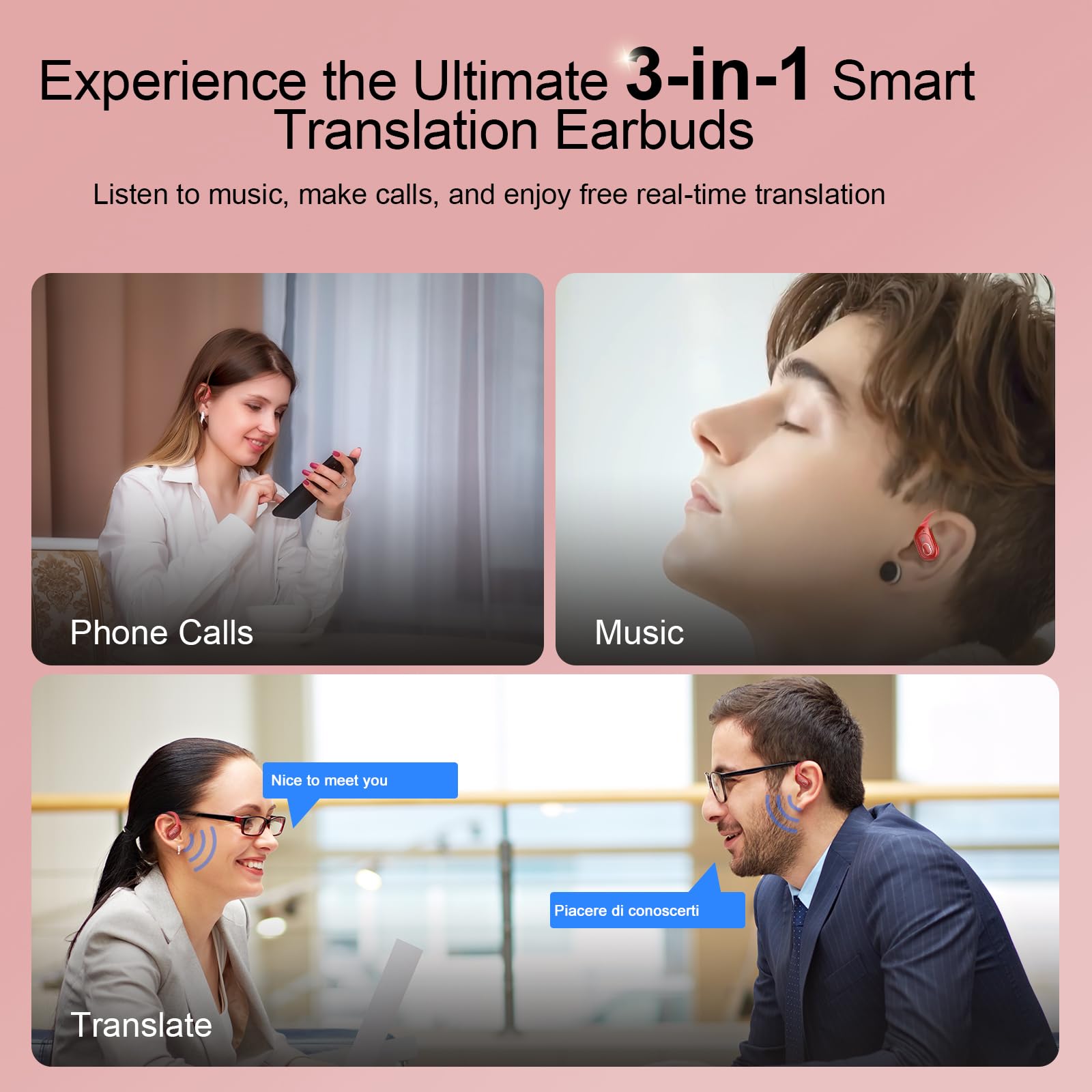 STECEi AI Auriculares Traductor en Tiempo Real(2026), 164 Idiomas y 6 Modos de Traducción, Bluetooth 5.4 con ENC y App con para Viajes/Negocios, Rojo