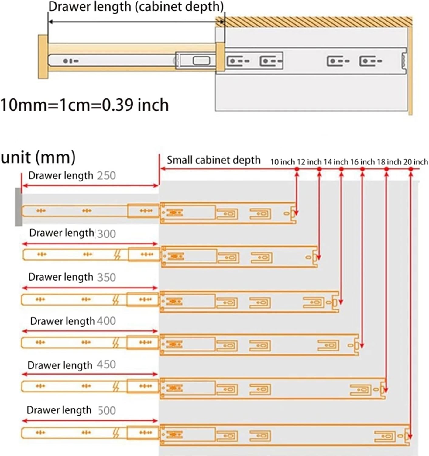Soft Close Drawer Slides Smooth Pull-Out Box Drawer Applications Kitchen Drawer(Buffer 16inch 40cm)