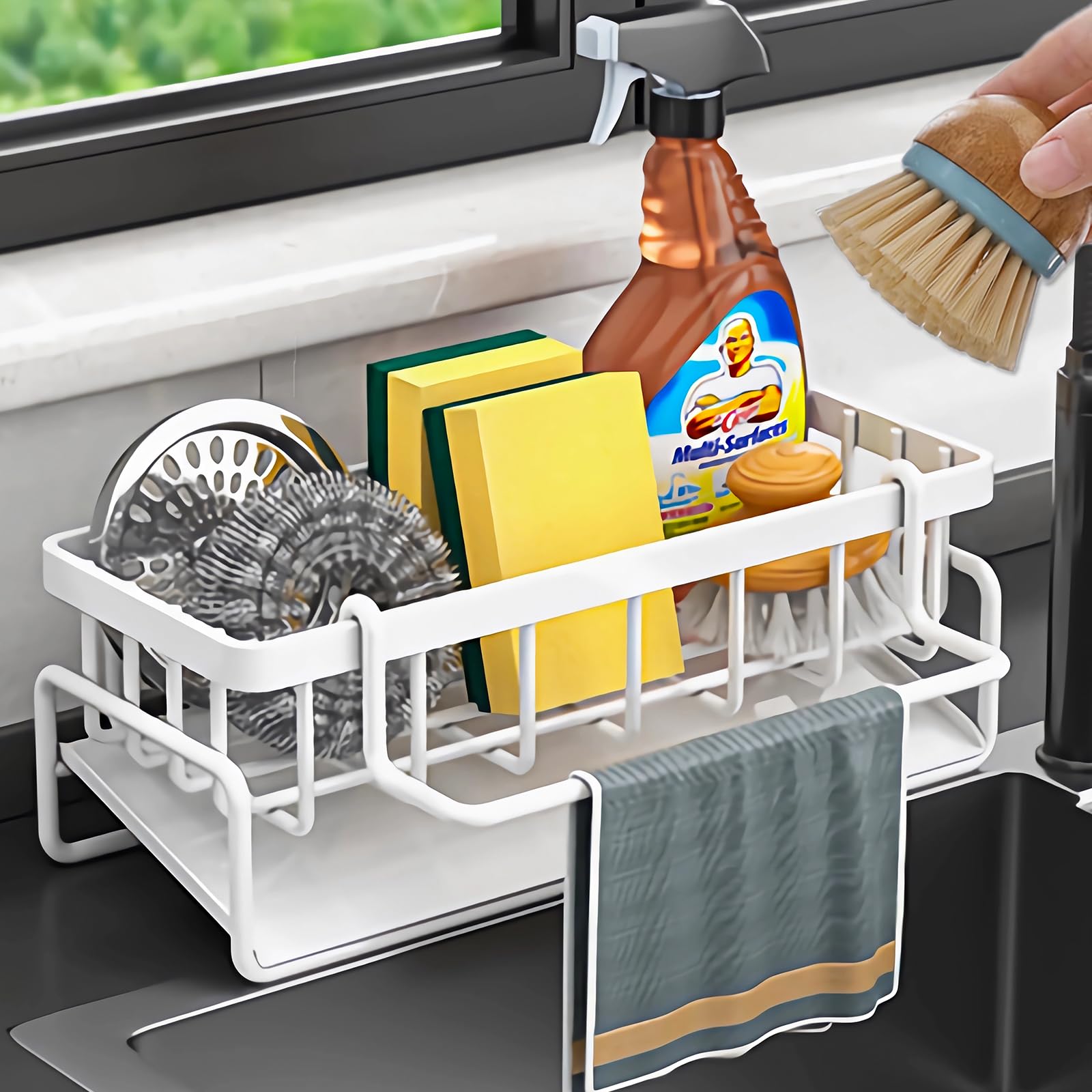 Kitchen Sink Organizer Caddy CIT ZCFYU Stainless Steel Sink Caddy Sponge Holder 30 Tilt Self-Drainage Sponge Rack with
