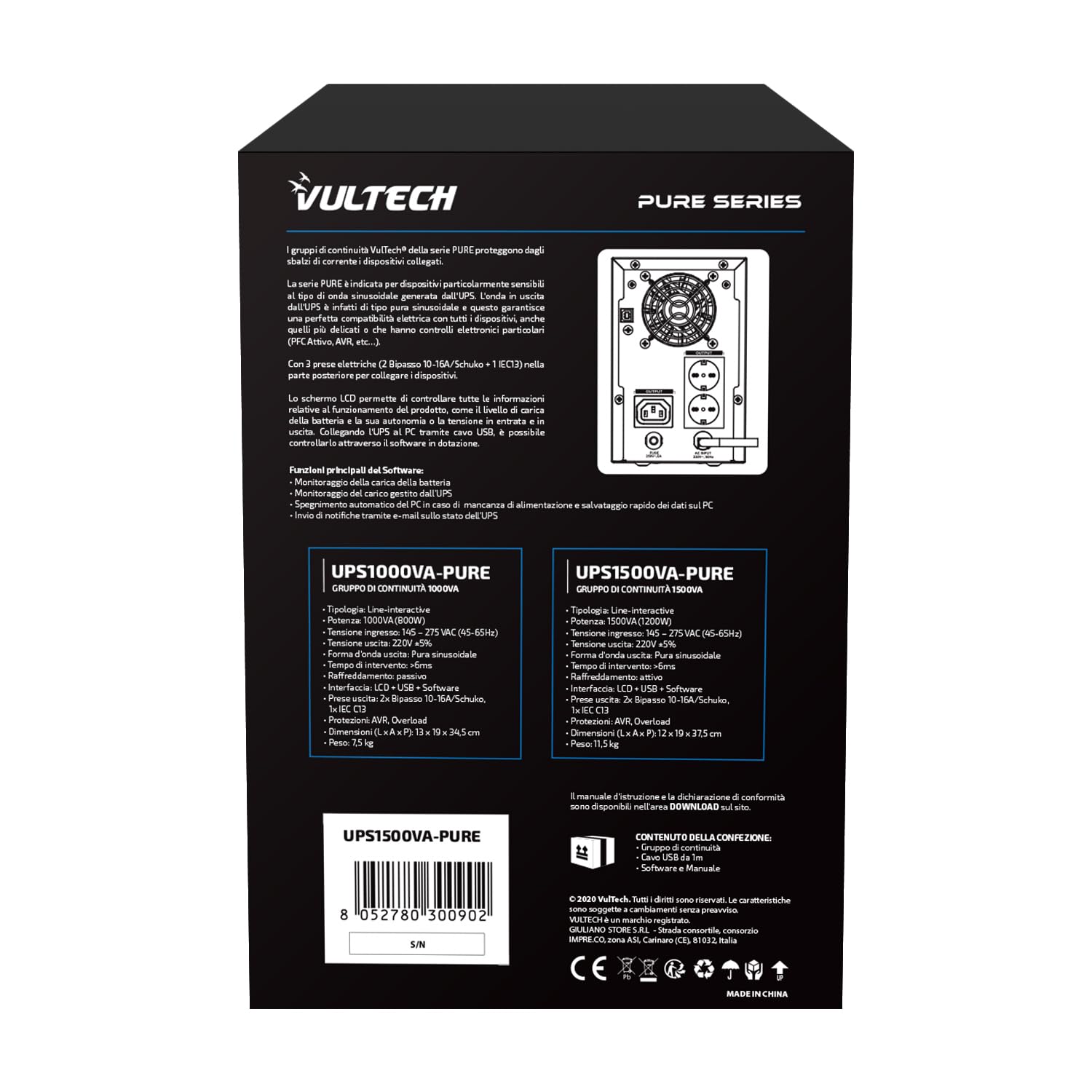Sistema de alimentación ininterrumpida Vultech ups 1000 VA Pure - Line-Interactive con Onda sinusoidal Pura - Pantalla LCD