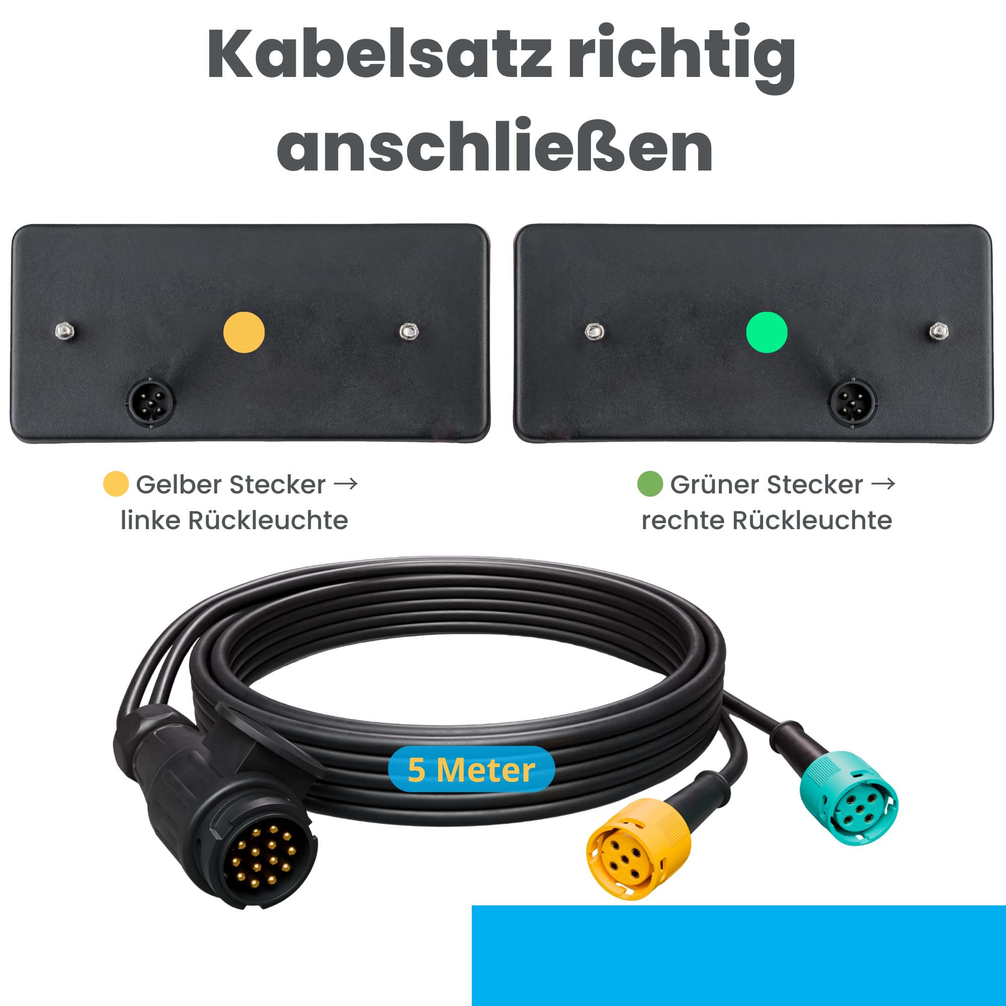 AUTOLIGHT 24 Anhänger Rückleuchten Set 13-polig 12V inkl. 5 Meter Kabelsatz – E-Prüfzeichen – Rücklicht Heckleuchten für Anhänger, Trailer, Wohnwagen, Fahrradträger