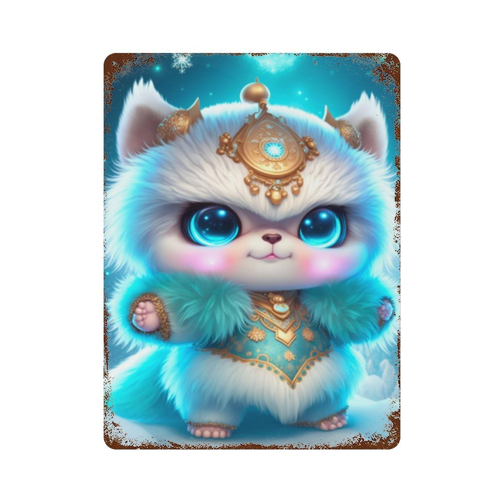 Magical Snow Fox Crown Aged Metal Wall Plaque 15.7"x11.8", Classic Wall Plaque for Garage, Pub Or Kitchen