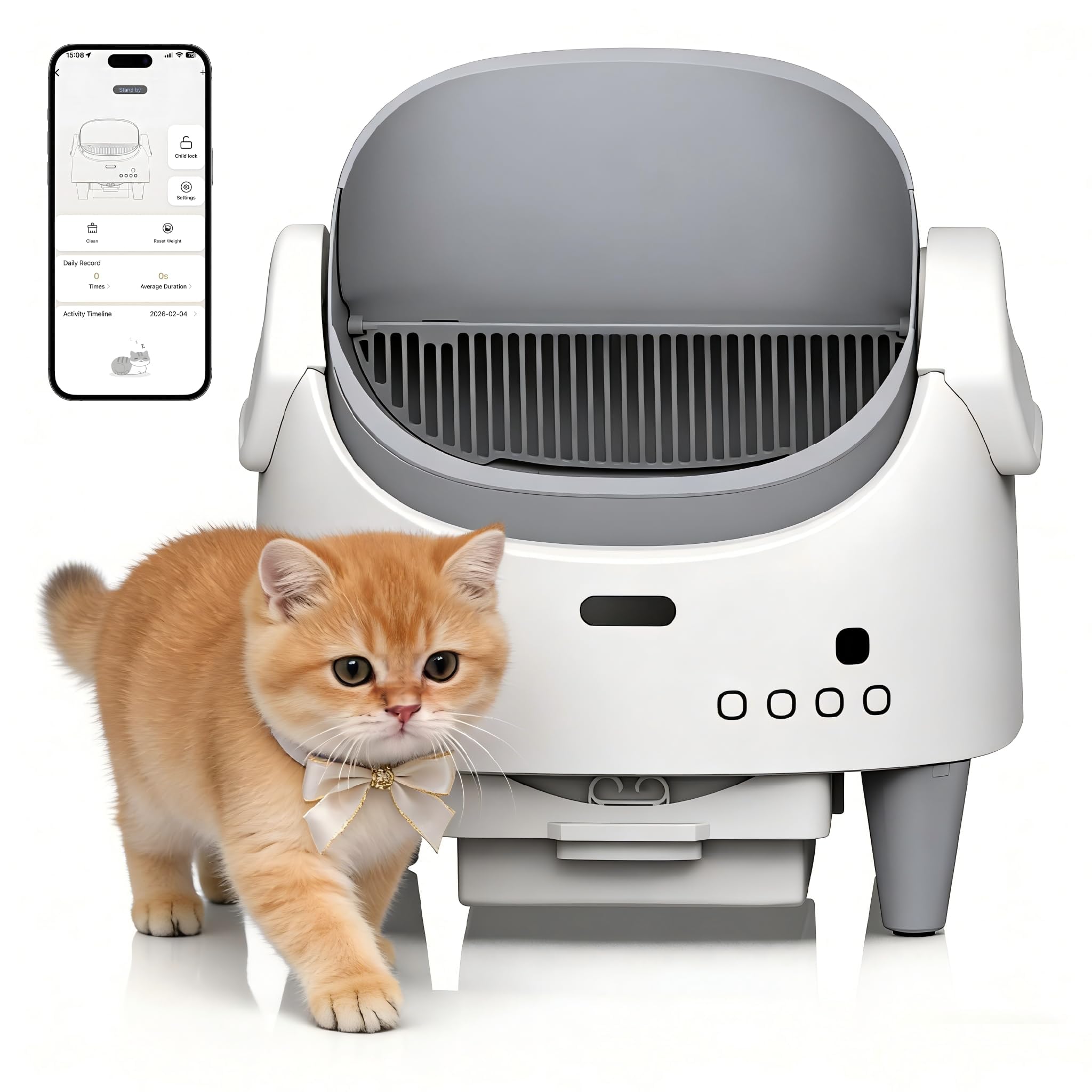 Garvee Self Cleaning Cat Litter Tray, Open Top Automatic Litter Box with APP Real-Time Monitor & Safety Sensors, Quiet Operation Odor Control Smart Robot for Busy Owners & Multi-Cat Homes for Travel-B