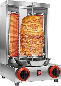 Shawarma Grill Machine, Chicken Shawarma Cooker Machine with 2 Burners, Propane Vertical Broiler Gyro Rotisserie Oven Doner Kebab Machine, for Home Restaurant Kitchen Parties,110V
