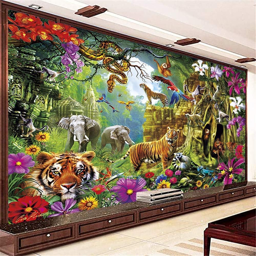 PengQian DIY 5D Animal World Diamond Painting, Crystal Rhinestone Embroidery Pictures, Large Diamond Art for The Home, Animal Diamond Painting Pictures for Home Wall Decor (80 x 50 cm)